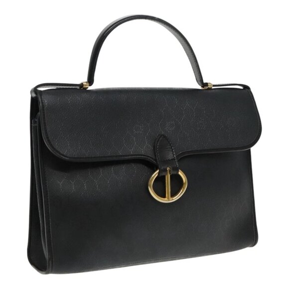 Christian Dior Honeycomb Canvas Hand Bag PVC Black Gold Auth ar12653 - Picture 1 of 14